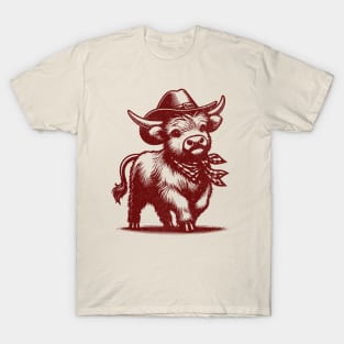 Cute Highland Cow Cowboy design in Vintage Retro Aesthetic T-Shirt